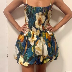 FARM Rio Floral Mini Dress - Blue, Yellow, Green